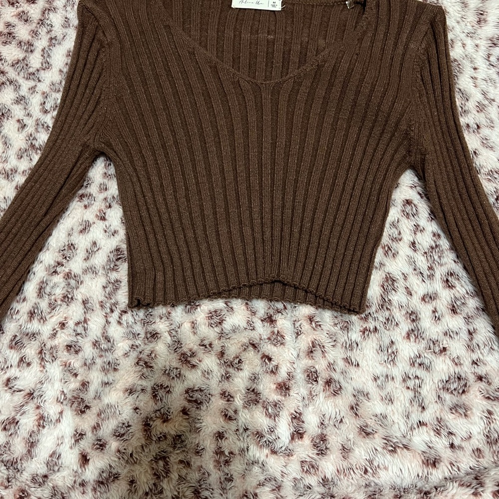 Brown Ribbed Knit Long sleeve